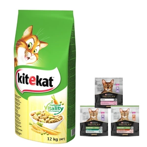 KITEKAT s kuřecím masem a zeleninou 12kg + PRO PLAN Adult cat food 400g - náhodná dodávka