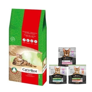 JRS Cat's Best Original (Eko Plus) dřevěné stelivo 40l + PRO PLAN Adult cat food 400g - náhodná dodávka