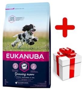 EUKANUBA Puppy&Junior Medium Breed 15kg + Překvapení pro psa