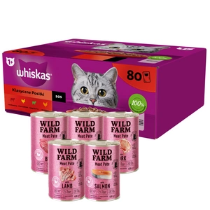 WHISKAS Adult 80 x 85 g Classic Meals + WILD FARM Pate 5x400g MIX