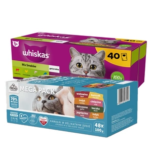 Whiskas výběrové menu v želé 40 x 85 g + Frendi sáčky pro kočky s masovou příchutí v omáčce 48x100g