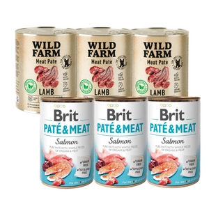 BRIT PATE & MEAT SALMON 3x800g + WILD FARM Pate Lamb 3x800g