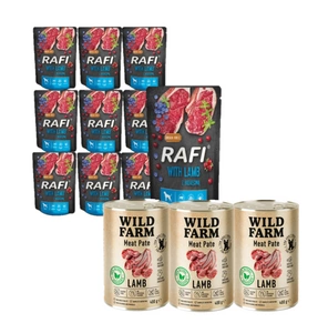 Rafi s jehněčím pro psy - kapsička 300g + WILD FARM Pate Lamb 3x400g