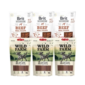 BRIT Jerky Snack Beef Fillets + WILD FARM hovězí tyčinky 6x80g