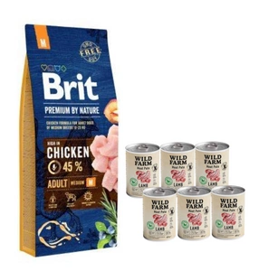 BRIT Premium By Nature Adult M 8kg + Wild Farm Pate Lamb 6x400g bezlepkové krmivo pro psy