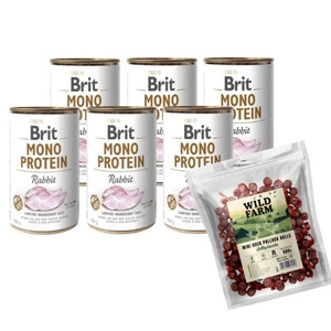BRIT MONO PROTEIN RABBIT 6x400g & WILD FARM kachní rohlíky 500g pamlsky pro psy
