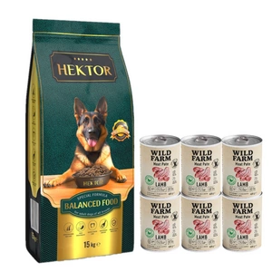 HEKTOR BALANCED Adult 15kg + Wild Farm Pate Lamb 6x400g bezlepkové krmivo pro psy