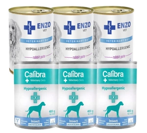 Calibra Veterinary Diets Dog Hypoallergenic Insect & Salmon 6x400g + ENZO VET Hypoalergenní dieta s králíkem pro psy 6x400g