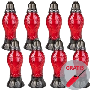 LUKS náhrobní svíčka červená 343KT 30cm 8ks + plynový zapalovač ZDARMA !!!