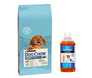 PURINA Dog Chow Puppy Lamb 14kg + LAB V Lososový olej pro psy a kočky 500ml