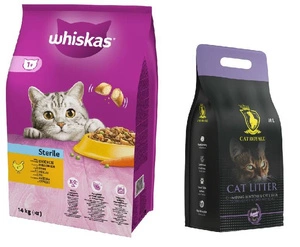 Whiskas Adult Sterile kuře 14 kg + Cat Royale Lawenda bentonitová drť 10l