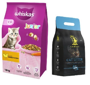 WHISKAS Junior kuře 14kg + Cat Royale Naturalny bentonitová drť 10l