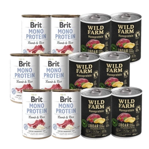BRIT MONO PROTEIN LAMB &amp; BROWN RICE 6x400g + Wild Farm Monoprotein Wild Boar 6x400g