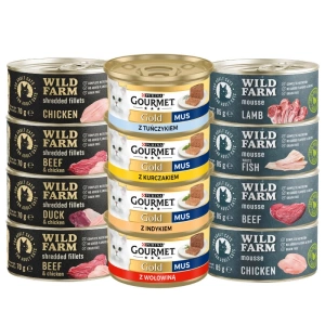 Purina Gourmet Gold mus + WILD FARM Mix chutí 8x85g + 4x70g