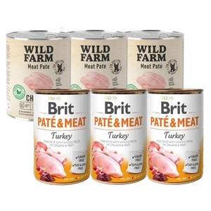 BRIT PATE &amp; MEAT TURKEY 3x800g + WILD FARM Pate Chicken 3x800g