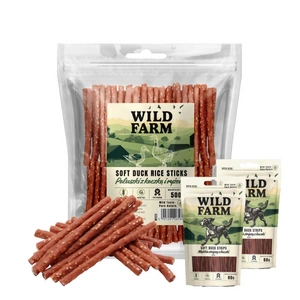 WILD FARM tyčinky pro psy s kachnou a rýží 500g + WILD FARM Měkké kachní proužky 2x80g