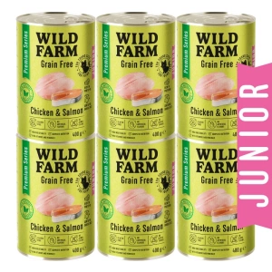 WILD FARM Premium Grain Free Chicken and Salmon Junior 6x400g - krmivo pro koťata bez obilovin