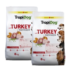 TROPIDOG Premium Adult Small Breeds s krůtím masem a rýží 2x8kg