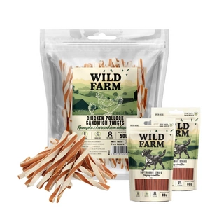 WILD FARM sendvič s kuřecím masem a treskou 500g pamlsky pro psy + WILD FARM měkká kuřecí prsa 2x80g