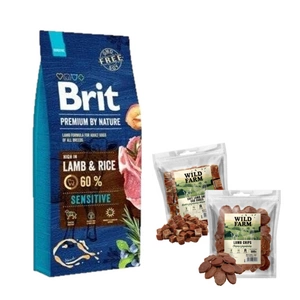 Brit Premium By Nature Sensitive Lamb 8kg + WILD FARM pamlsky pro psy 2x500g
