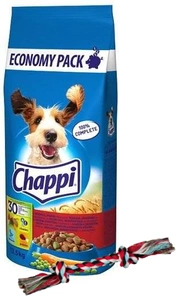 CHAPPI 13,5 kg - suché krmivo pro psy s hovězím masem, drůbeží a zeleninou + Lano - přetahování lanem s vázanými bavlněnými provázky 15 cm
