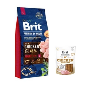 BRIT Premium By Nature Adult L 15kg + BRIT Jerky Snack Chicken with Insect 80g SLEVA 2%