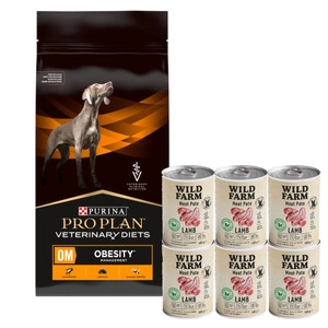 Purina Canine OM Obesity Management 12kg & WILD FARM Pate Lamb 6x400g bezlepkové krmivo pro psy