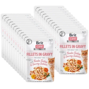 BRIT CARE Cat Pouches Filety v omáčce s jemným krůtím masem a  lahodným lososem 24x85g