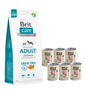 Brit Care Grain-free Adult Salmon & Potato 12kg + Wild Farm Pate Lamb 6x400g bezlepkové krmivo pro psy
