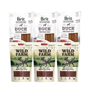 BRIT Jerky Snack Duck + WILD FARM Měkké kachní proužky 6x80g