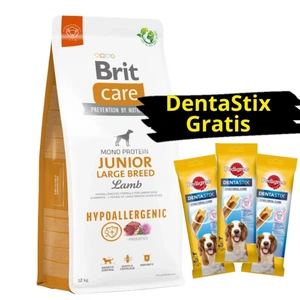 BRIT CARE Dog Hypoallergenic Junior Large Breed Lamb 12 kg + 3x DentaStix ZDARMA