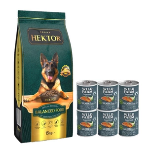 HEKTOR BALANCED Adult 15kg + Wild Farm Superfood Salmon 6x400g krmivo pro psy bez obilovin