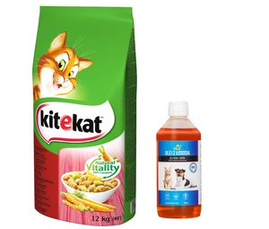 KITEKAT s hovězím masem a zeleninou 12 kg + LAB V Lososový olej pro psy a kočky 500ml