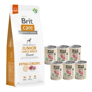 BRIT CARE Dog Hypoallergenic Junior Large Breed Lamb 12kg + Wild Farm Pate Lamb 6x400g bezlepkové krmivo pro psy
