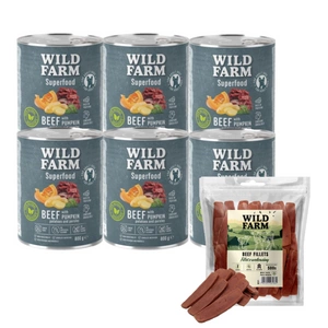 WILD FARM Superfood Beef (Hovězí s dýní, bramborami a petrželí) 6x800g krmivo pro psy bez obilovin + hovězí svíčková 500g