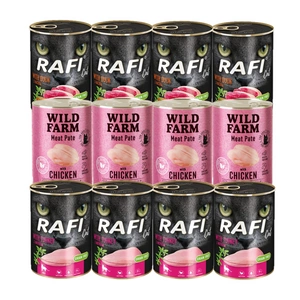 RAFI Cat Adult + WILD FARM Pate Mix příchutí pro kočky 12x400g