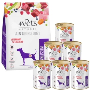 DOLINA NOTECI 4Vets Natural Gastro Intestinal sušené krmivo pro psy s poruchami trávení 1kg + mokré krmivo 6x400g