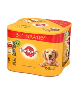PEDIGREE Adult 3+1 PACK 4X400G - vlhké krmivo pro psy v želé (2x S KUŘECÍM, 2x S HOVĚZÍM)