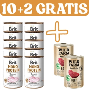 BRIT MONO PROTEIN RABBIT 10x400g + Wild Farm Pate Beef 2x400g