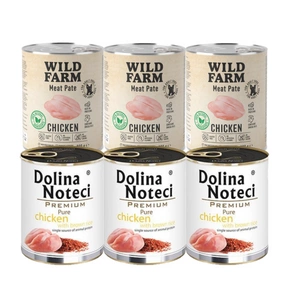 WILD FARM Pate Chicken 3x800g bezlepkové krmivo pro psy + Dolina Noteci Premium Pure Kuře s rýží 3x800g