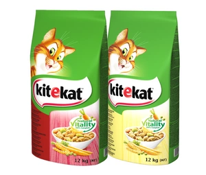 KITEKAT s kuřecím masem a zeleninou + 12kg KITEKAT 12kg - suché krmivo pro kočky s hovězím masem a zeleninou
