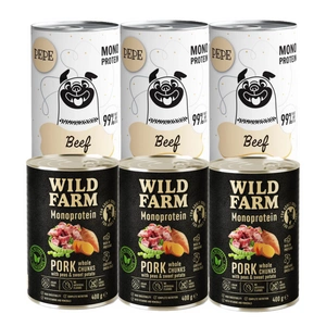 PEPE MONO PROTEIN Beef 3x400g + WILD FARM Monoprotein Pork 3x400g