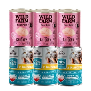 Frendi kousky v jemné kuřecí omáčce 3x400g + WILD FARM Pate Chicken 3x400g