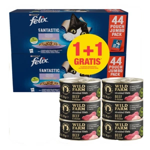 WILD FARM Fillets Beef & Chicken 6x70g + Felix v želé MIX MASOsáček 44x85g 1 +1 ZDARMA