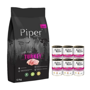 DOLINA NOTECI Piper Animals Junior s krůtou 12 kg + DOLINA NOTECI PREMIUM Junior s krůtími srdíčky 6x400g
