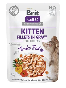 BRIT CARE Cat Kitten Filety v omáčce s jemným krůtím masem obohacené o rakytník a nasturtium 85 g