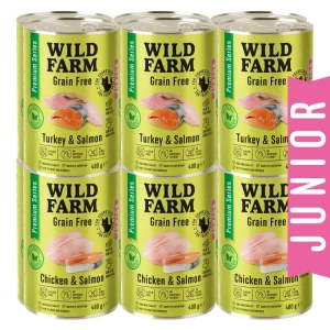 WILD FARM Premium Grain Free Turkey and Salmon / Chicken and Salmon Junior 12x400g - bezzbožowa karma dla kociąt