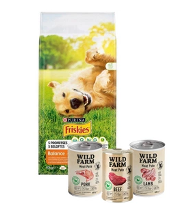 PURINA Friskies Balance 15 kg + Wild Farm Pate 3 x 400 g MIX