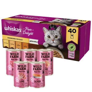 WHISKAS Adult sáčky 40 x 85 g Drůbeží hranolky + WILD FARM Pate 5x400g MIX