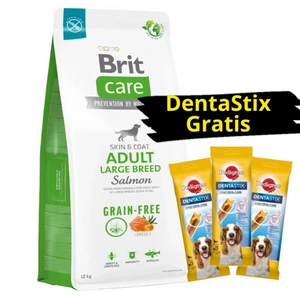 BRIT CARE Dog Grain-free Adult Large Breed Salmon 12kg + 3x DentaStix GRATIS